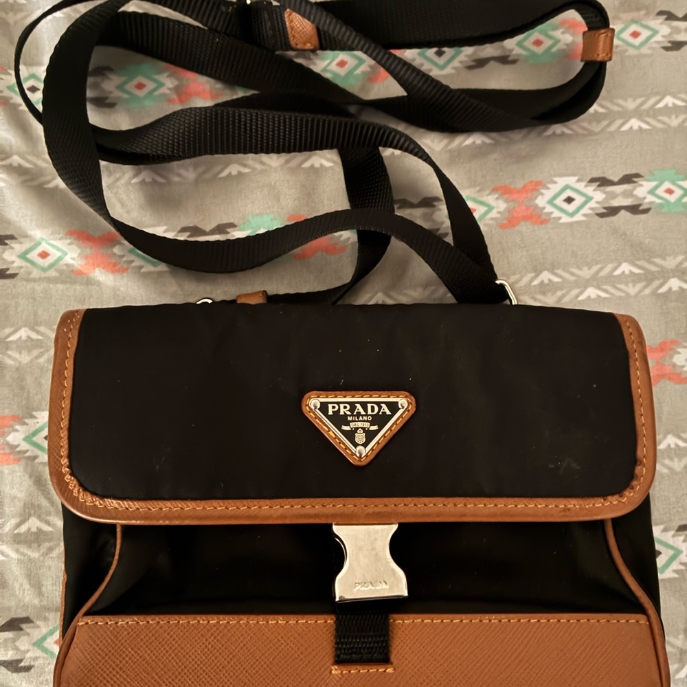 Prada Black and Tan Men's Messenger Bag